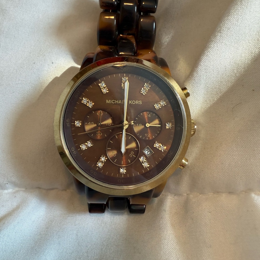 Michael Kors Tortoise and Gold Chronograph Watch